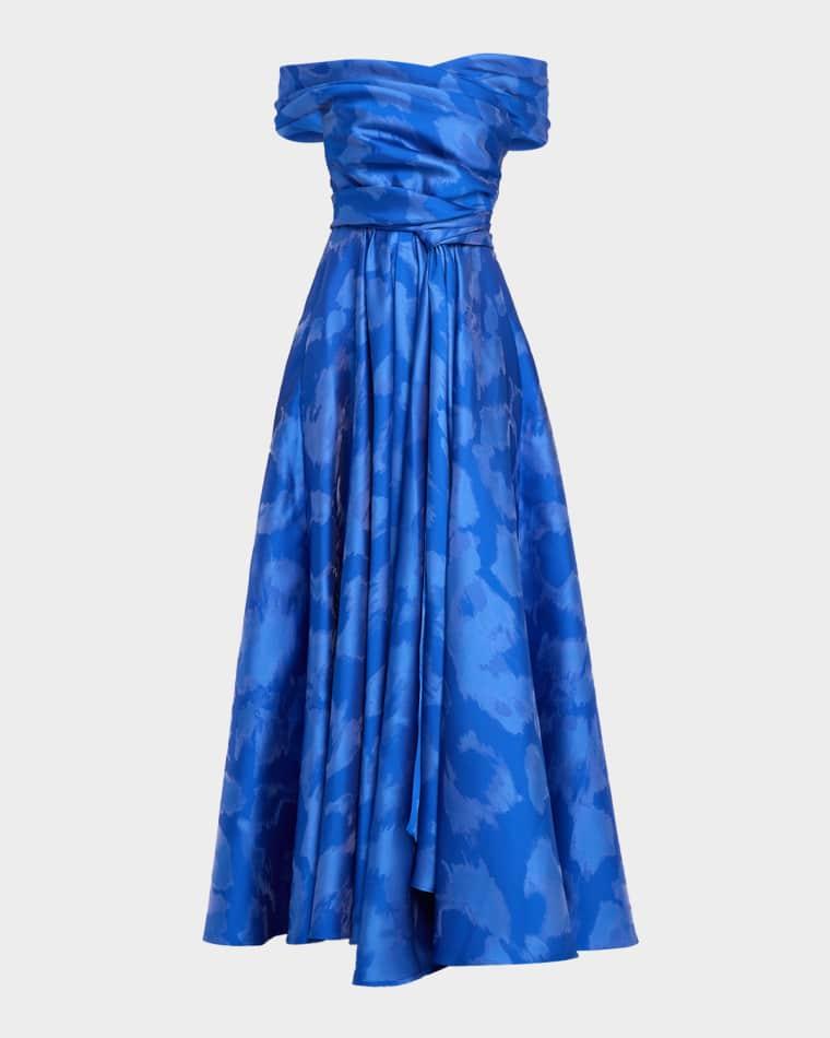 Off-The-Shoulder Draped Floral Jacquard Gown by TALBOT RUNHOF