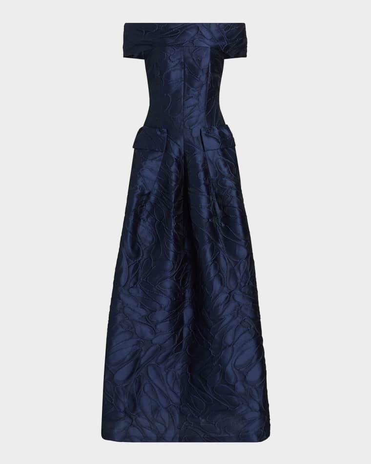 Off-The-Shoulder Textured Jacquard Gown by TALBOT RUNHOF