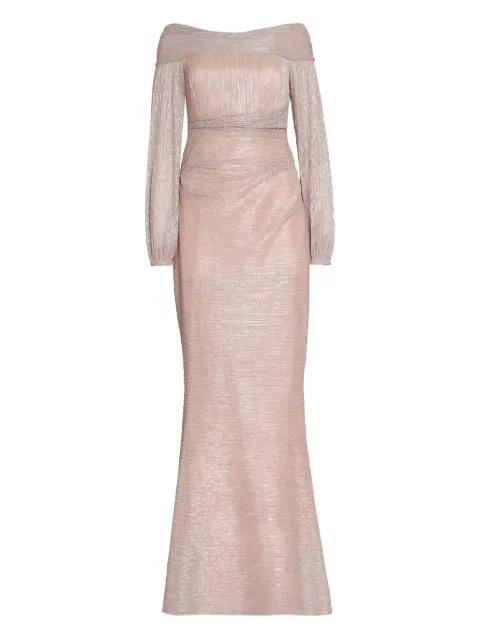 off-the-shoulder pleated gown by TALBOT RUNHOF
