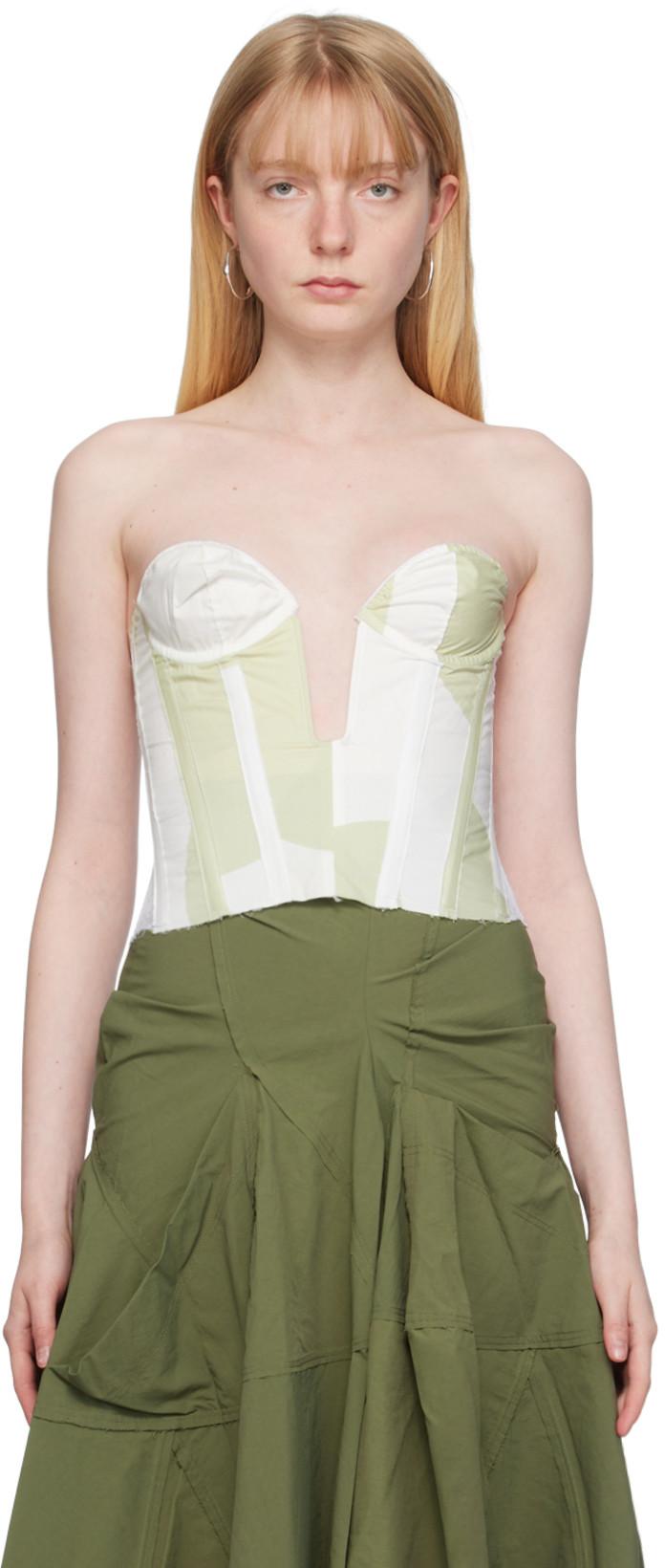 White & Green Sweetheart Corset by TALIA BYRE