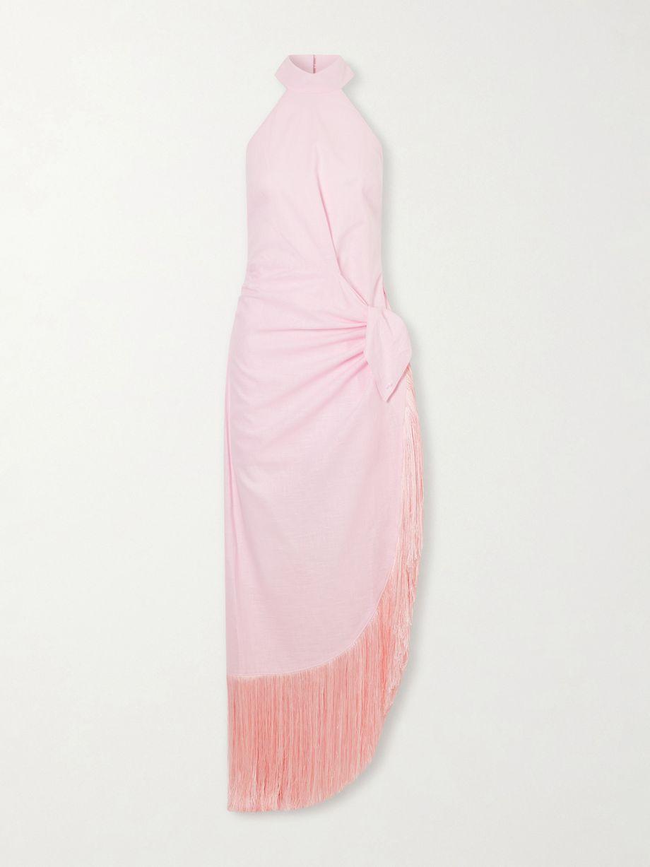 Athena halterneck fringe-trimmed linen midi dress by TALLER MARMO