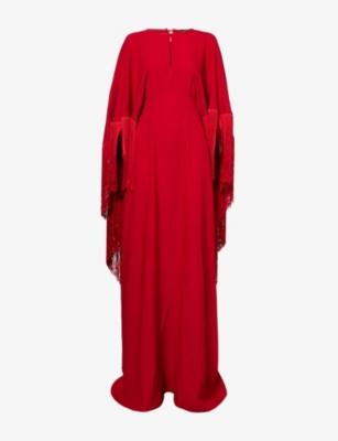 Fringed Cape Woven Maxi Dress by TALLER MARMO