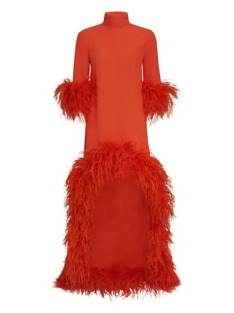 Gina Extravaganza feather-trimmed high-low dress by TALLER MARMO