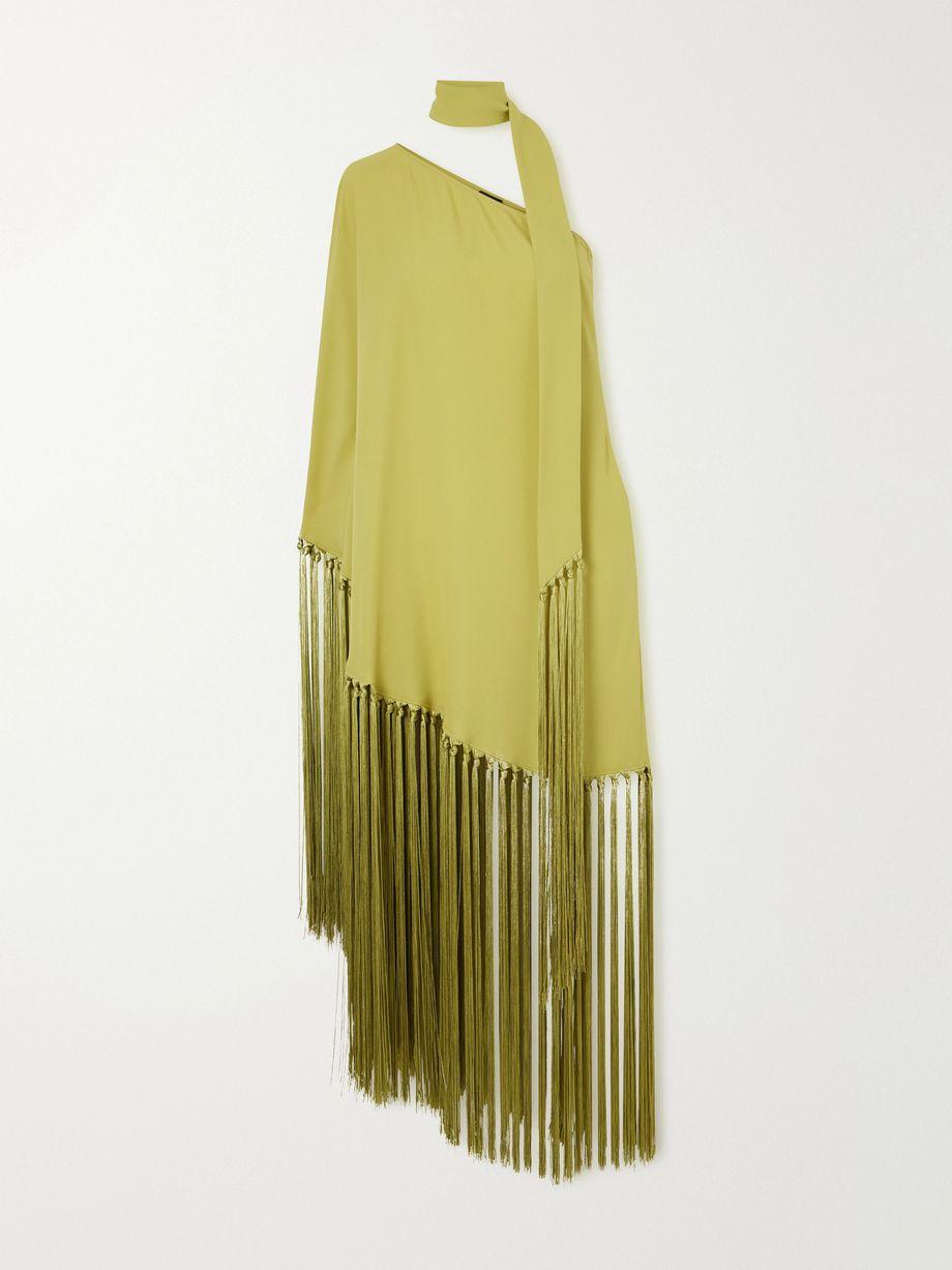 Gunilla one-shoulder scarf-detailed fringed crepe mini dress by TALLER MARMO