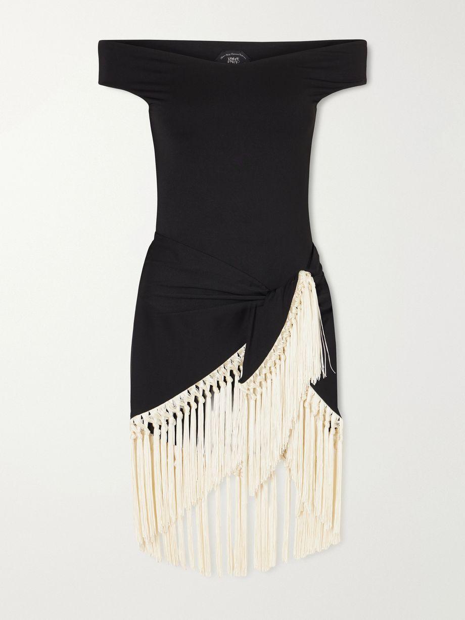 Mini Romy Black fringed off-shoulder swimsuit by TALLER MARMO