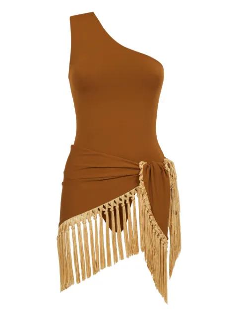 Yacare one-shoulder fringed swimsuit by TALLER MARMO