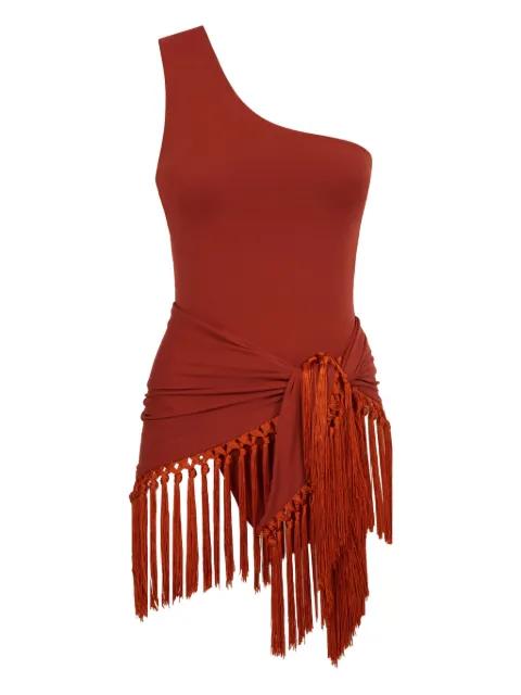 Yacare one-shoulder fringed swimsuit by TALLER MARMO