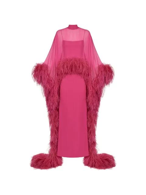 feather-trim cape dress by TALLER MARMO