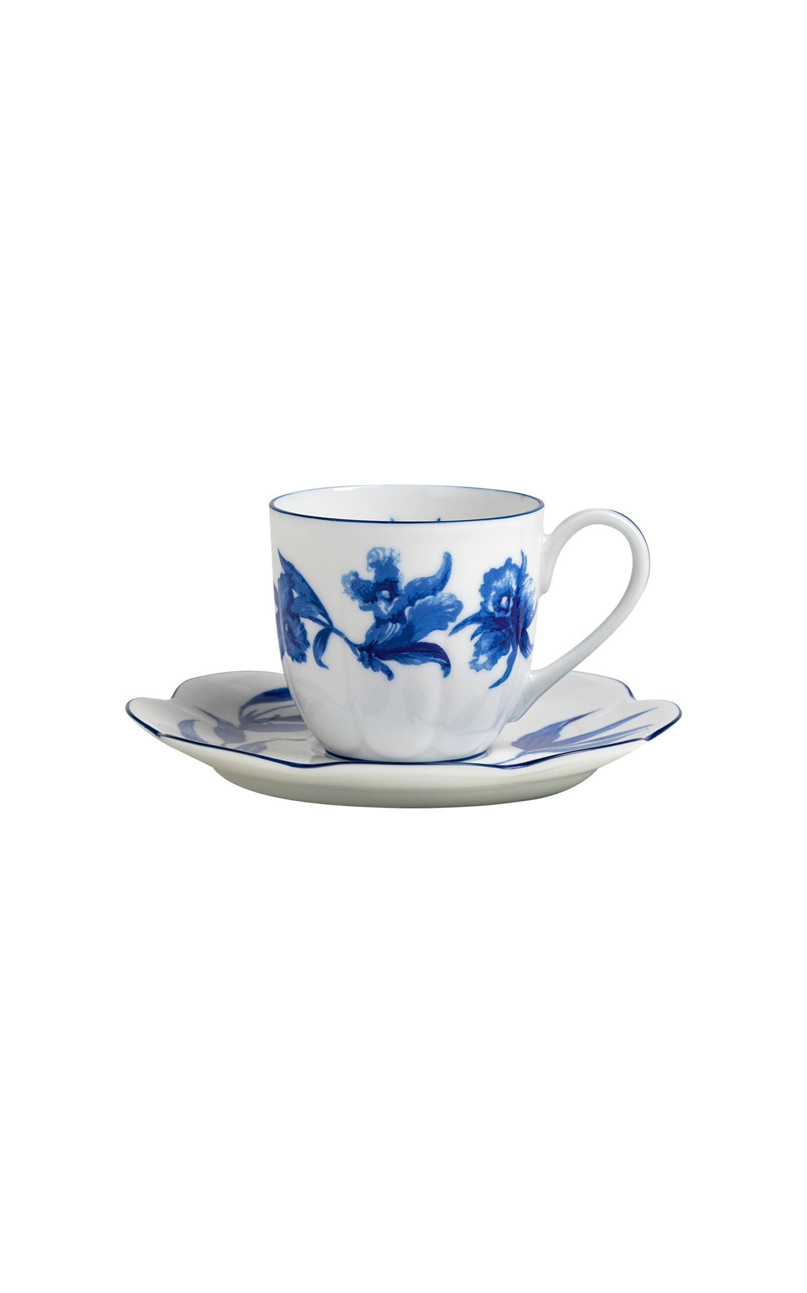 Tania Bulhoes - Casa das Orquideas Espresso Cup and Saucer - Blue - Moda Operandi by TANIA BULHOES