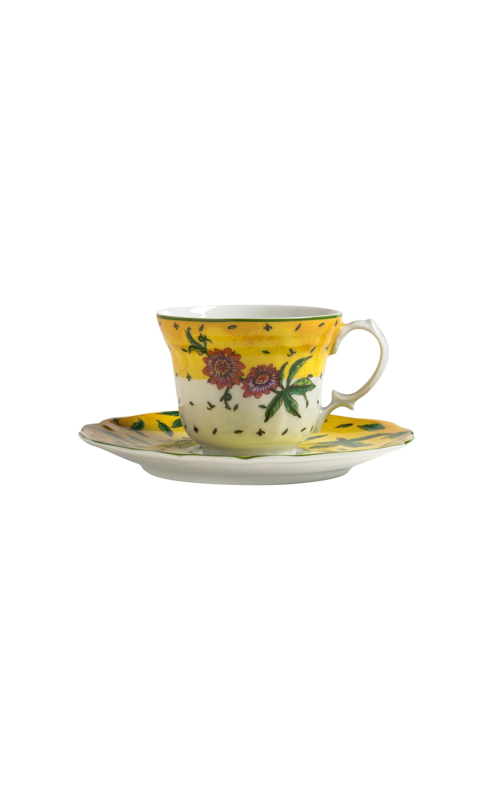 Tania Bulhoes - Flor de Maracuja Espresso Cup and Saucer - Multi - Moda Operandi by TANIA BULHOES