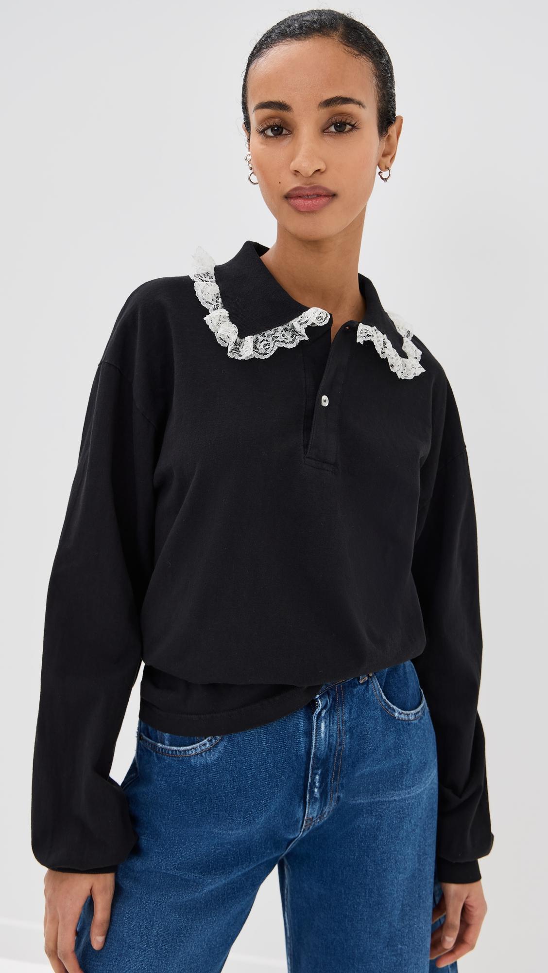 Cletus Lace Trim Long Sleeve Polo by TANNER FLETCHER
