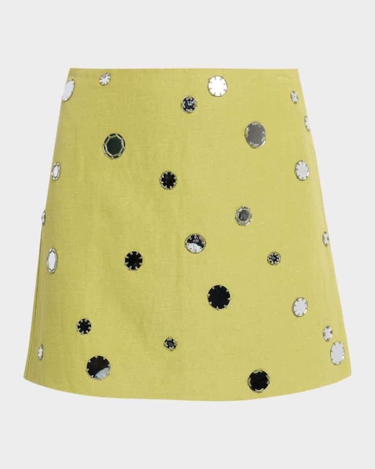 Ari Mirror-Embellished Linen-Blend Mini Skirt by TANYA TAYLOR