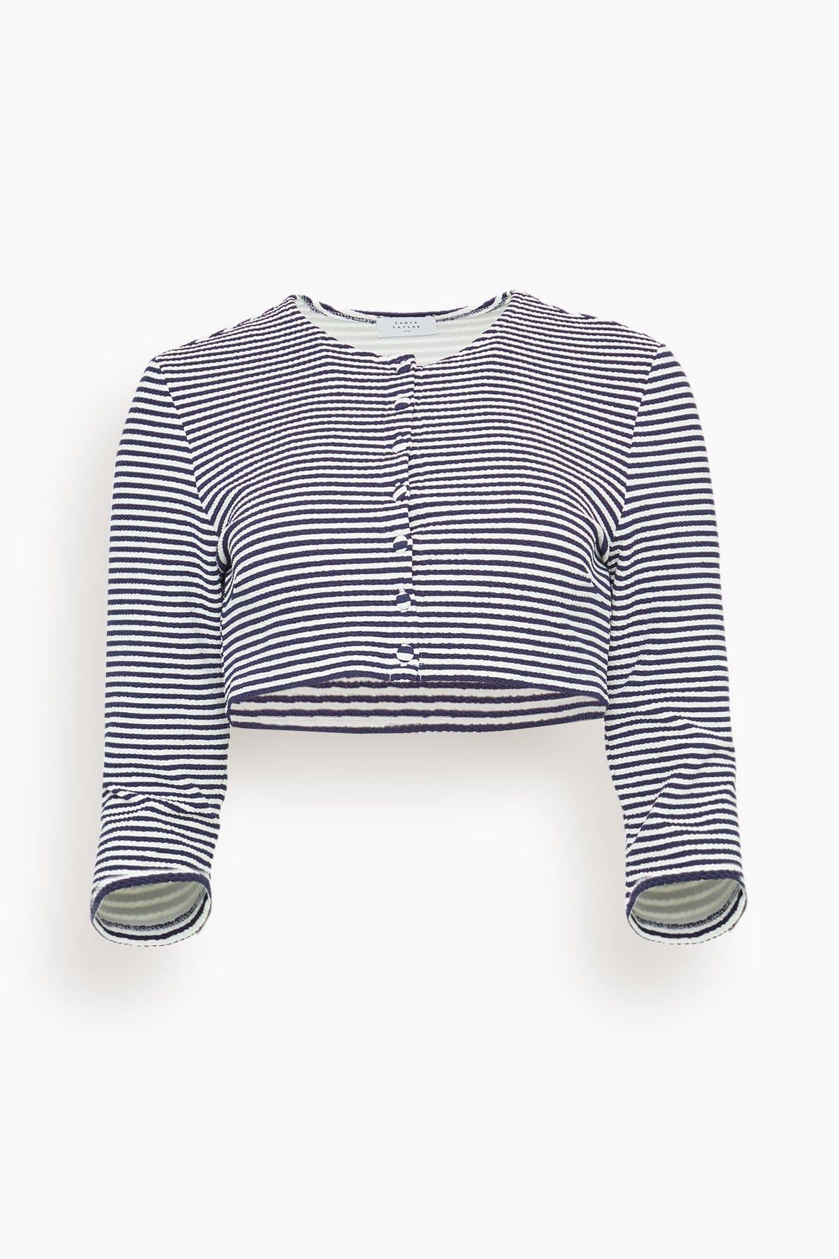Catherine Striped Top in Maritime Blue/Cream Multi by TANYA TAYLOR