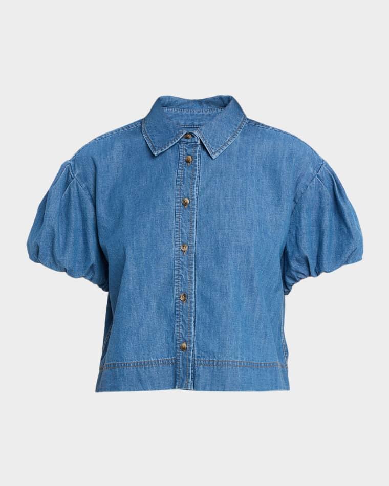 Elza Puff-Sleeve Chambray Shirt by TANYA TAYLOR