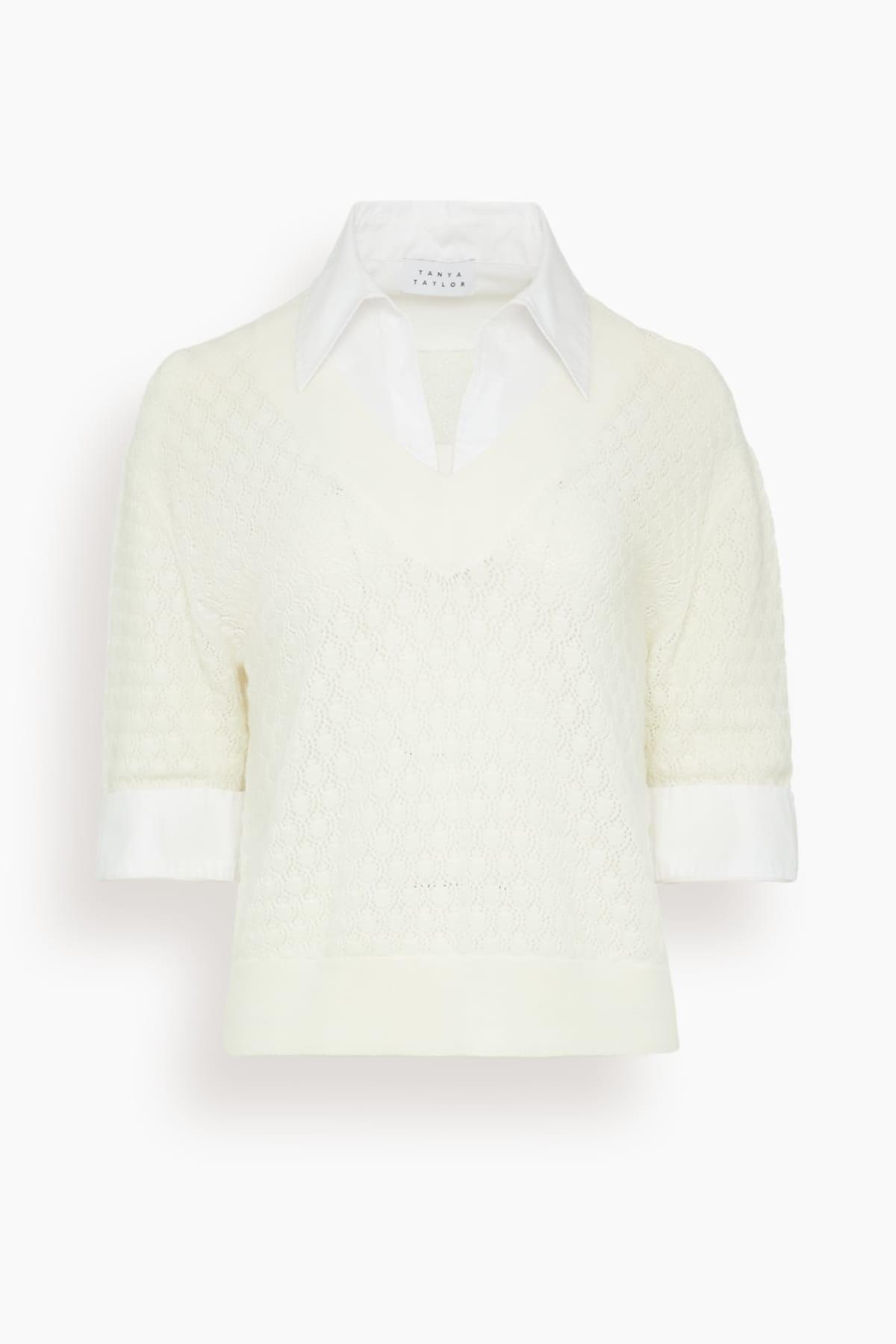 Esme Pointelle Knit Top in Cream by TANYA TAYLOR