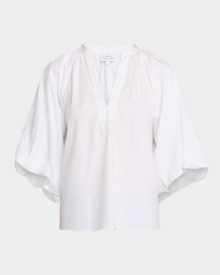 Marine Balloon-Sleeve Blouse by TANYA TAYLOR