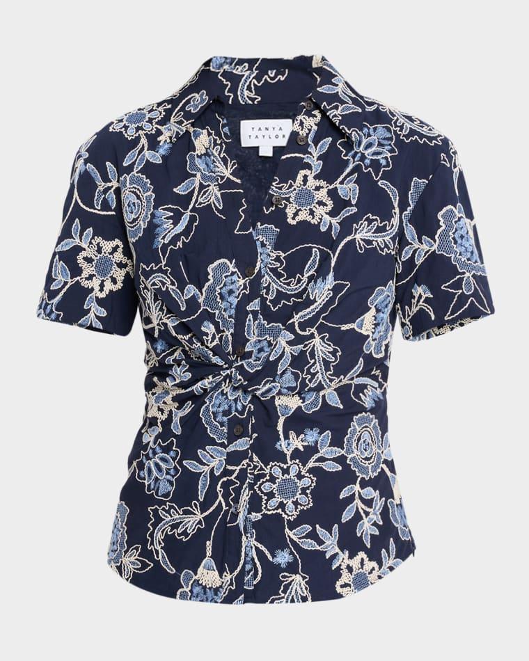 Oakley Floral Embroidered Button-Front Top by TANYA TAYLOR