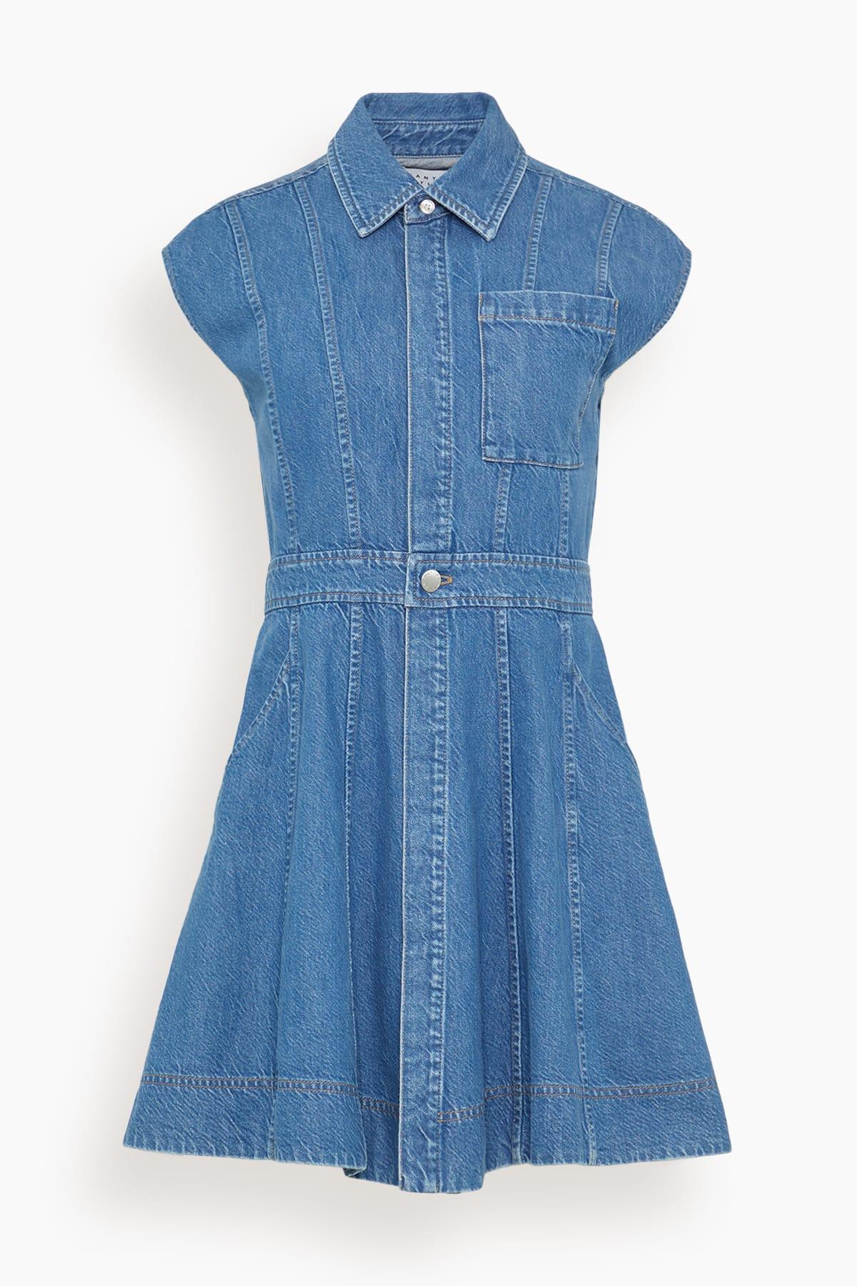 Short Sleeve Hailey Dress in Medium Indigo Blue by TANYA TAYLOR
