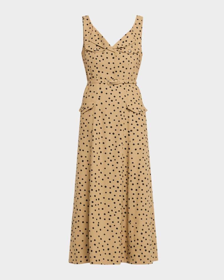 Solene Polka-Dot Belted Sleeveless Midi Dress by TANYA TAYLOR
