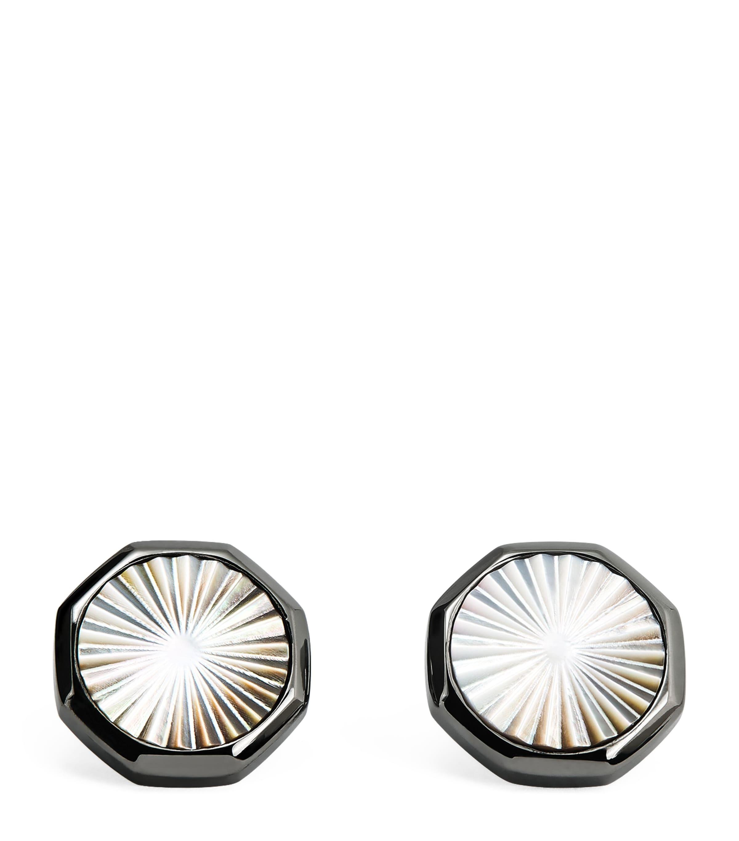 Gunmetal Mother-Of-Pearl Sunbursts Cufflinks by TATEOSSIAN