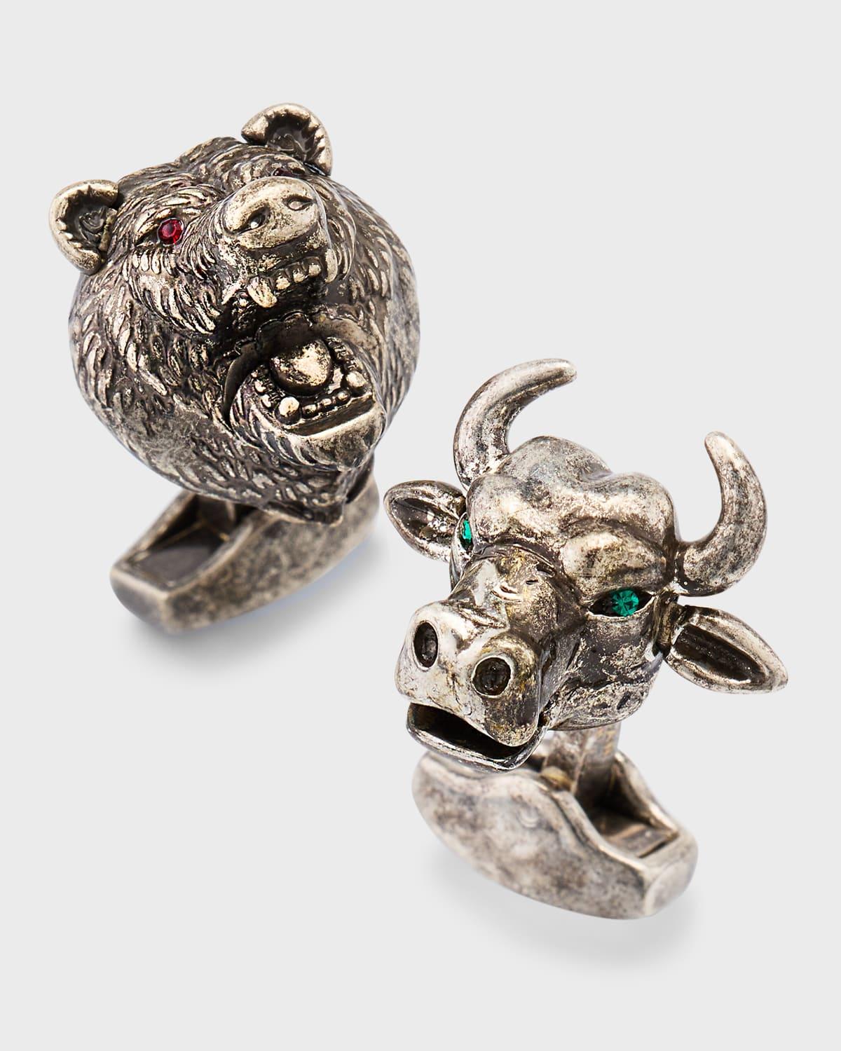 Men's Bear and Bull Mechanical Cufflinks with Swarovski Crystal by TATEOSSIAN Men's Bear and Bull Mechanical Cufflinks with Swarovski Crystal by TATEOSSIAN