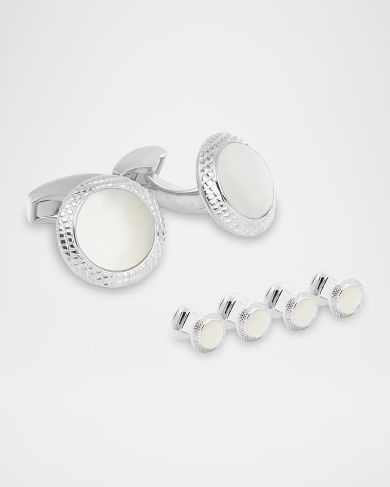 Men's Bullseye Cufflink and Stud Set with Mother of Pearl by TATEOSSIAN