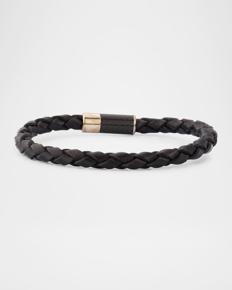 Men's Carbon Leather Braided Bracelet by TATEOSSIAN