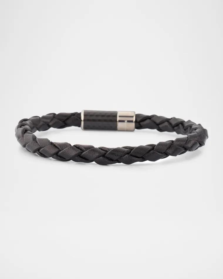 Men's Carbon Leather Braided Bracelet by TATEOSSIAN