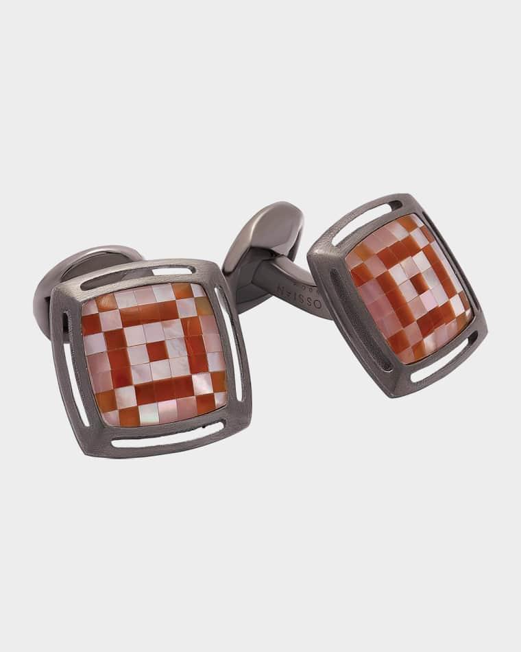 Men's Check Red Mother-Of -Pearl Cufflinks by TATEOSSIAN