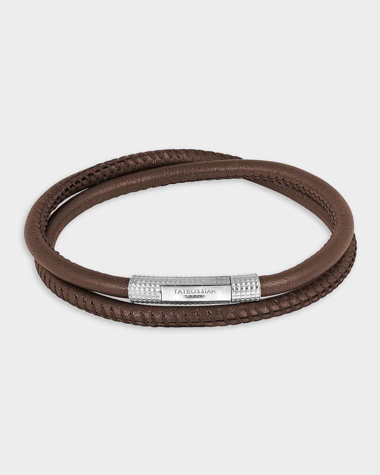 Men's Giza Click Stitch Pelle Double-Wrap Leather Bracelet by TATEOSSIAN
