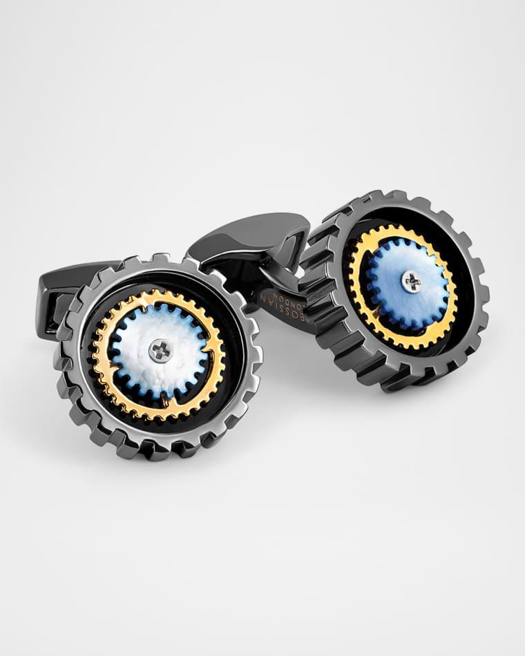Men's Gold-Tone and Mother-Of-Pearl Rotating Gear Cufflinks by TATEOSSIAN