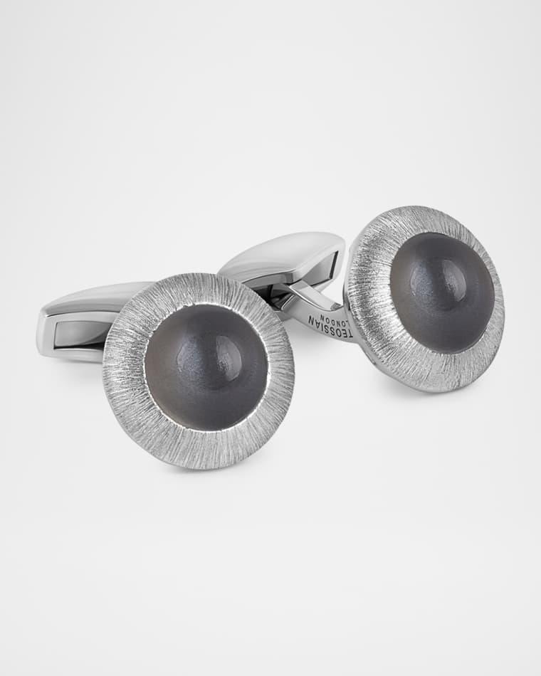 Men's Graffiato Moonstone Round Cufflinks by TATEOSSIAN