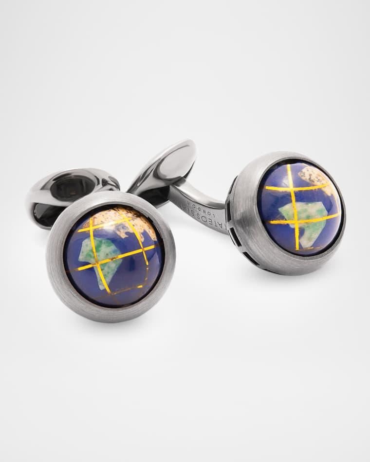 Men's Lapis Globe Cufflinks by TATEOSSIAN