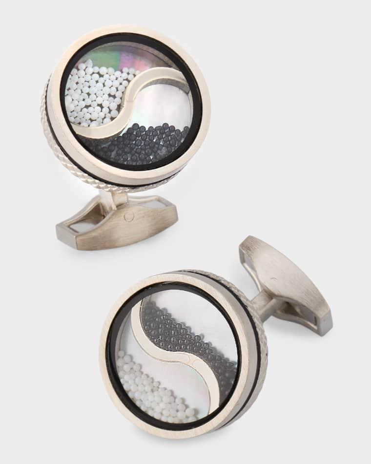 Men's Mother of Pearl Yin-Yang Caviar Bead Cufflinks by TATEOSSIAN
