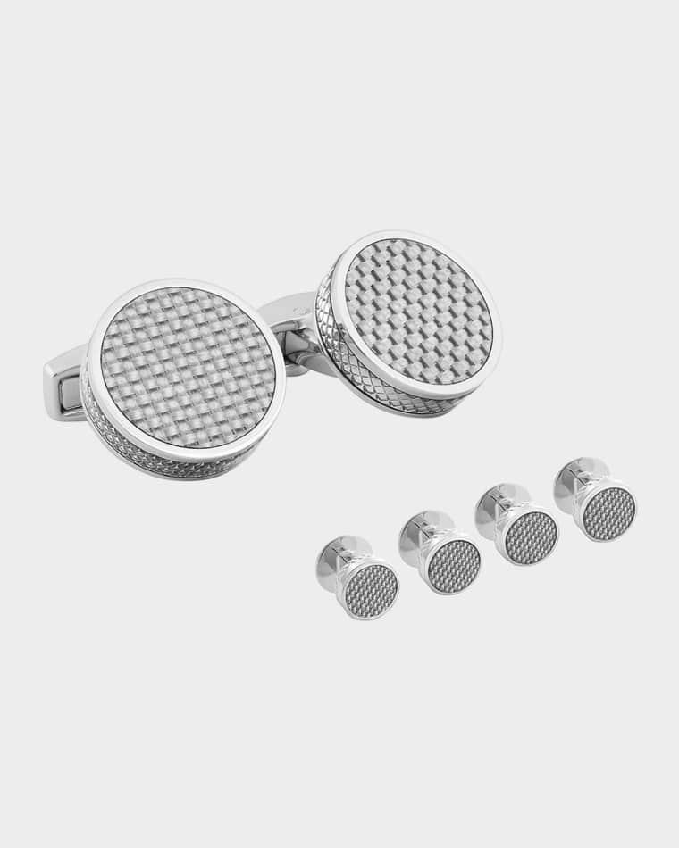 Men's Palladium-Plated Disc Cufflinks and Stud Set by TATEOSSIAN