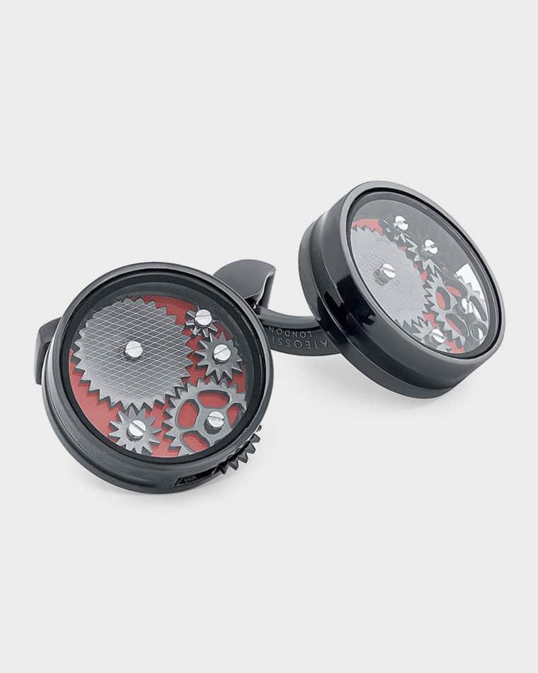 Men's Red IP Plated Carousel Gear Nuovo Cufflinks by TATEOSSIAN