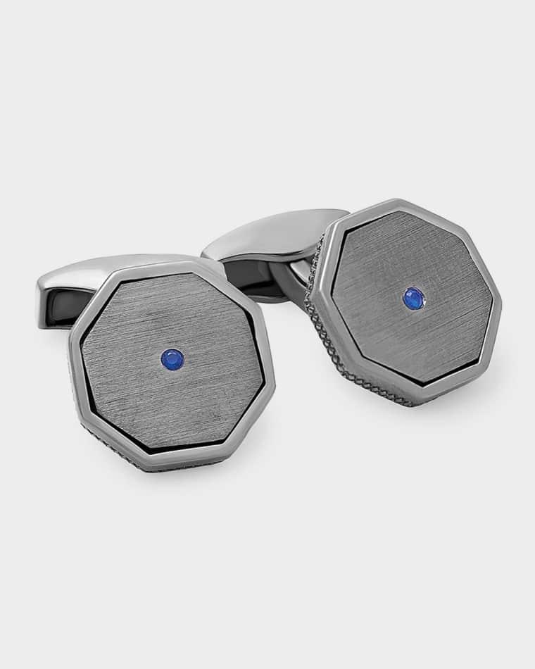 Men's Rhodium-Plated Silver and Blue Sapphire Octagonal Cufflinks by TATEOSSIAN