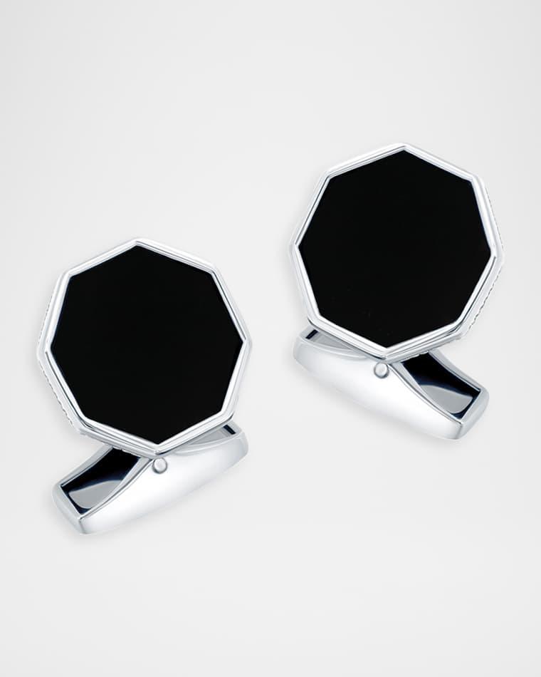Men's Rhodium-Plated Sterling Silver Black Onyx Classic London Eye Cufflinks by TATEOSSIAN