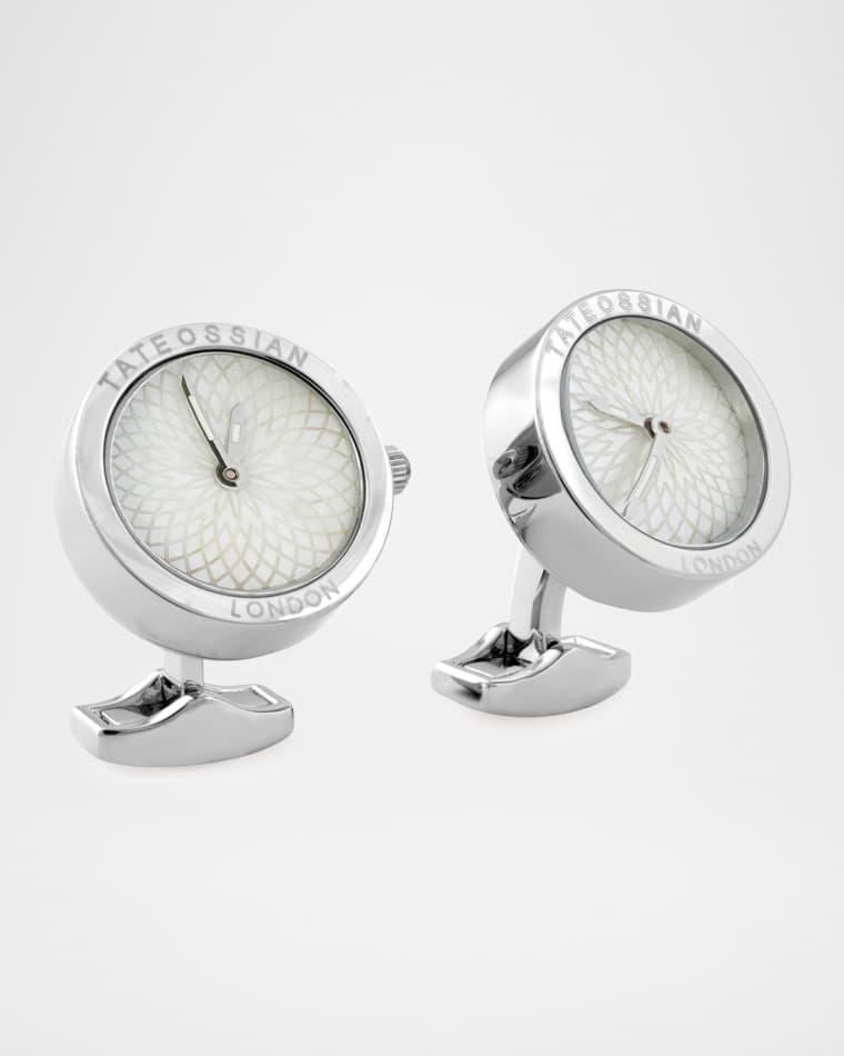 Men's Stainless Steel Guilloche Mother of Pearl Watch Cufflinks by TATEOSSIAN