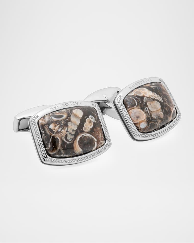 Men's Turritella Agate and Sterling Silver Rectangle Cufflinks by TATEOSSIAN