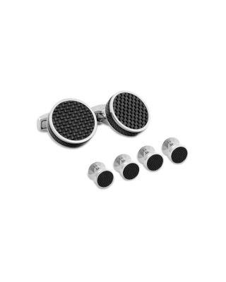 Rhodium Plated Round Stud & Cufflink Set by TATEOSSIAN