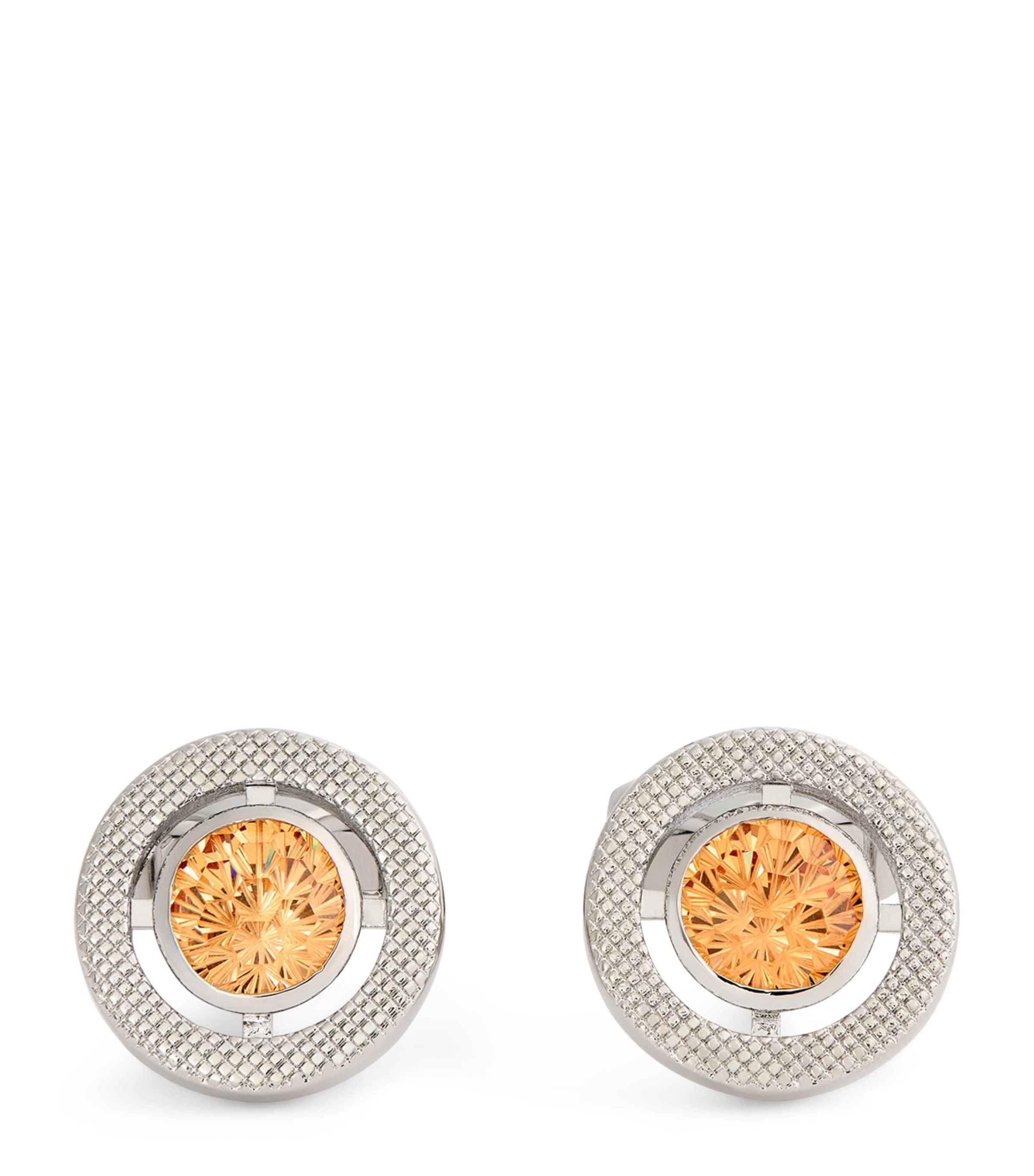 Tateossian Cubic Zirconia and Rhodium-Plated Circular Cufflinks by TATEOSSIAN