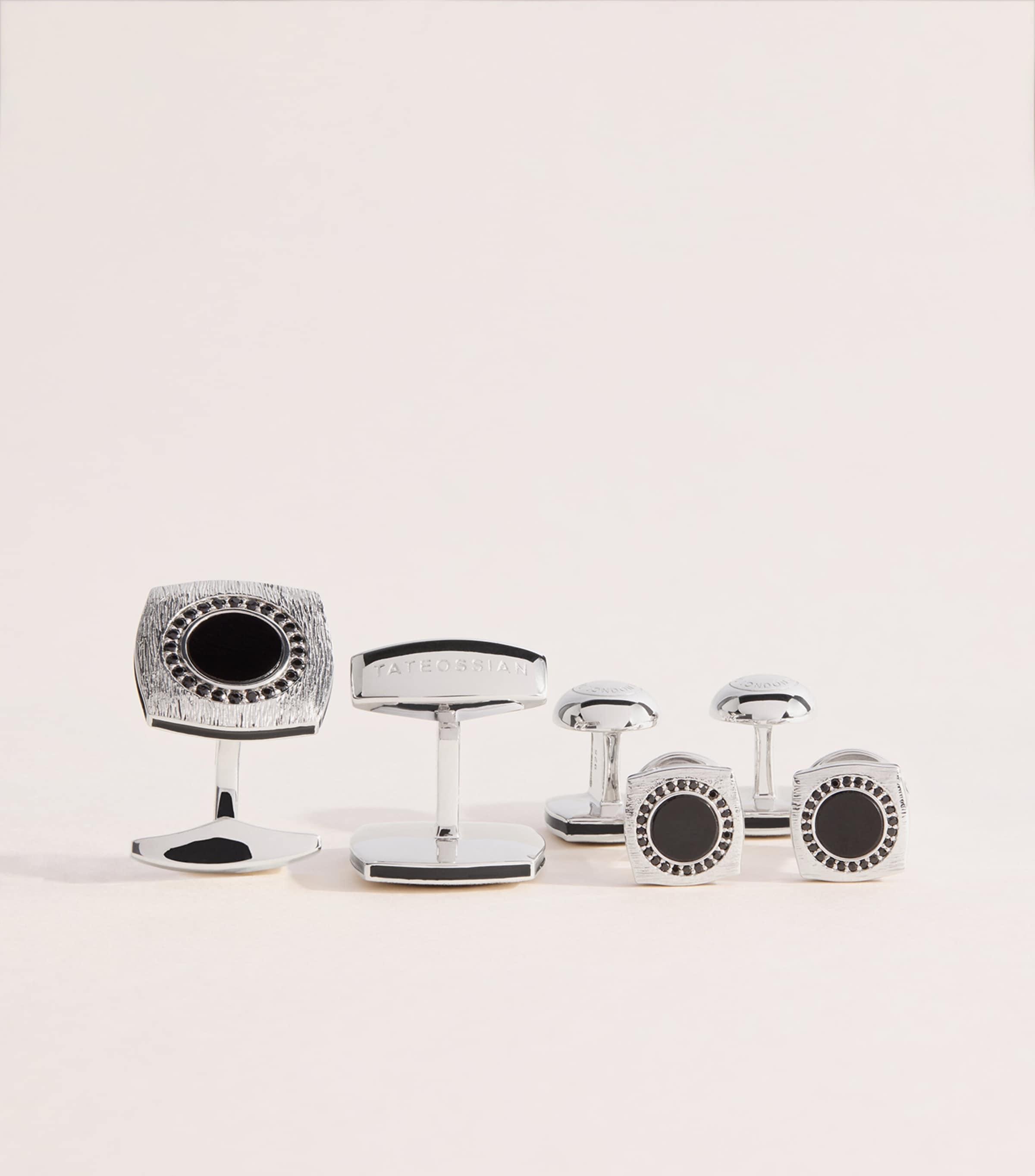 Tateossian Onyx Graffiato Rounded Square Cufflinks and Studs Set by TATEOSSIAN