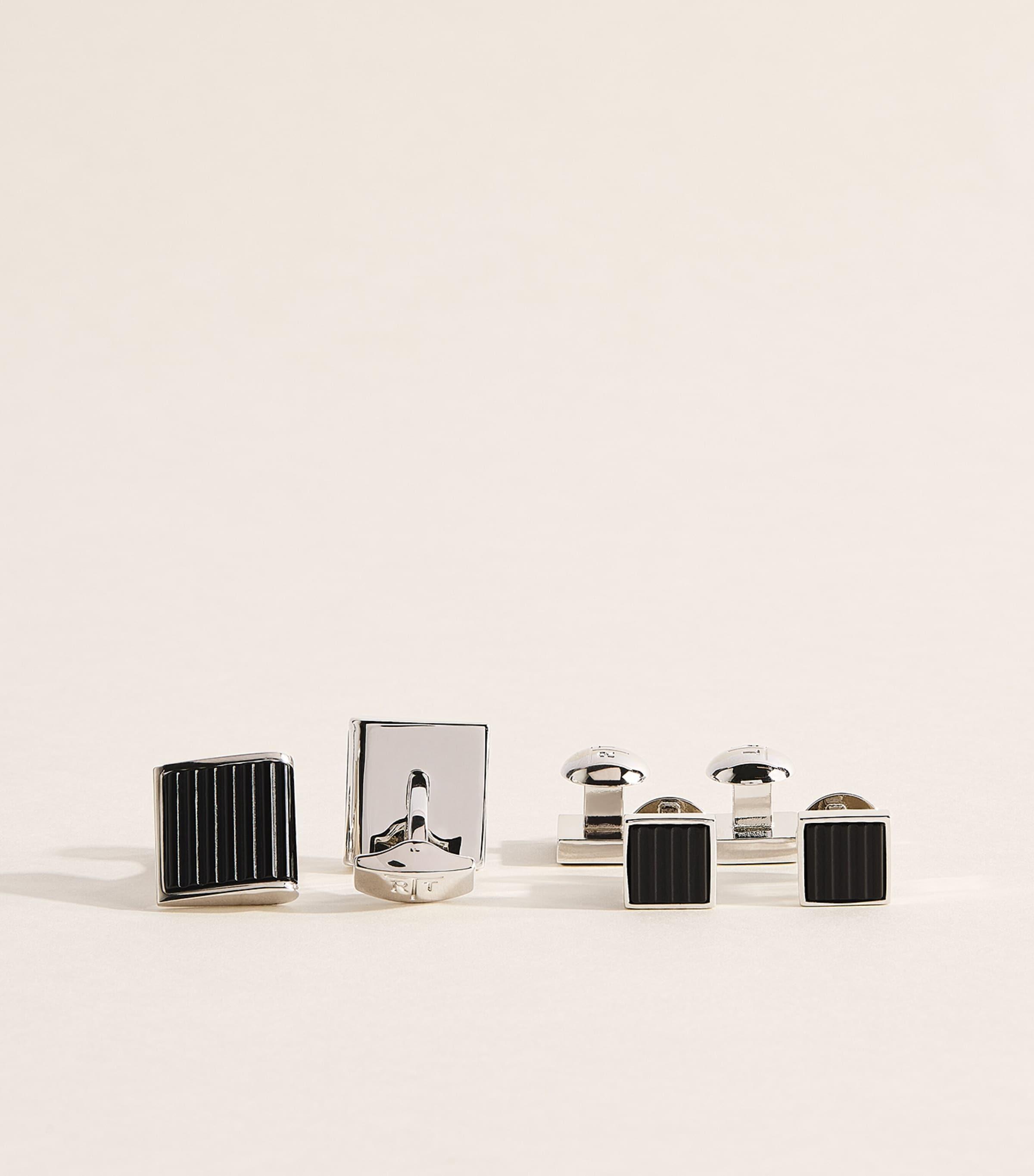 Tateossian Onyx Ribbed Wedge Cufflink Set by TATEOSSIAN