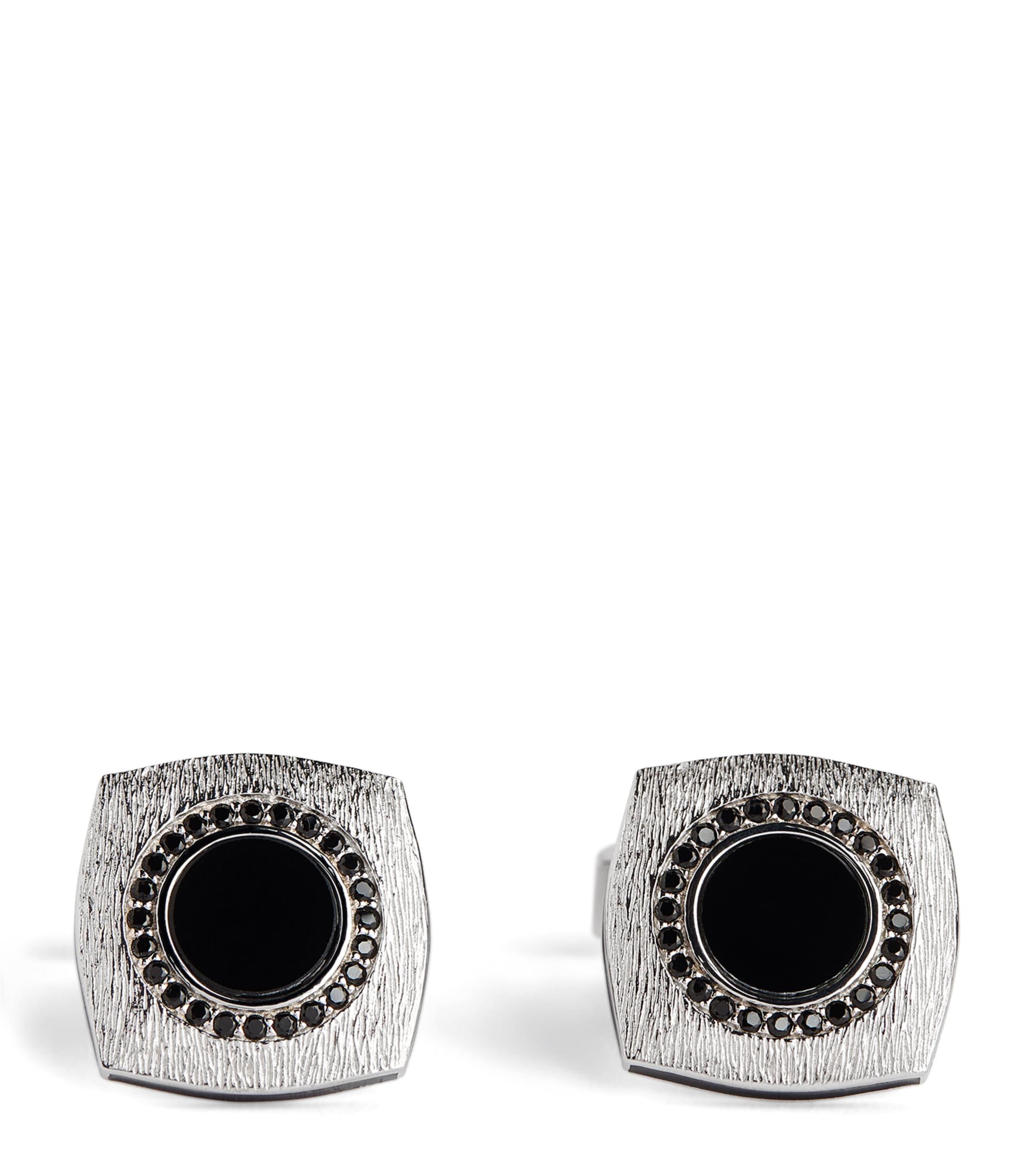 Tateossian Rhodium-Plated Graffiato Rounded Square Cufflinks by TATEOSSIAN