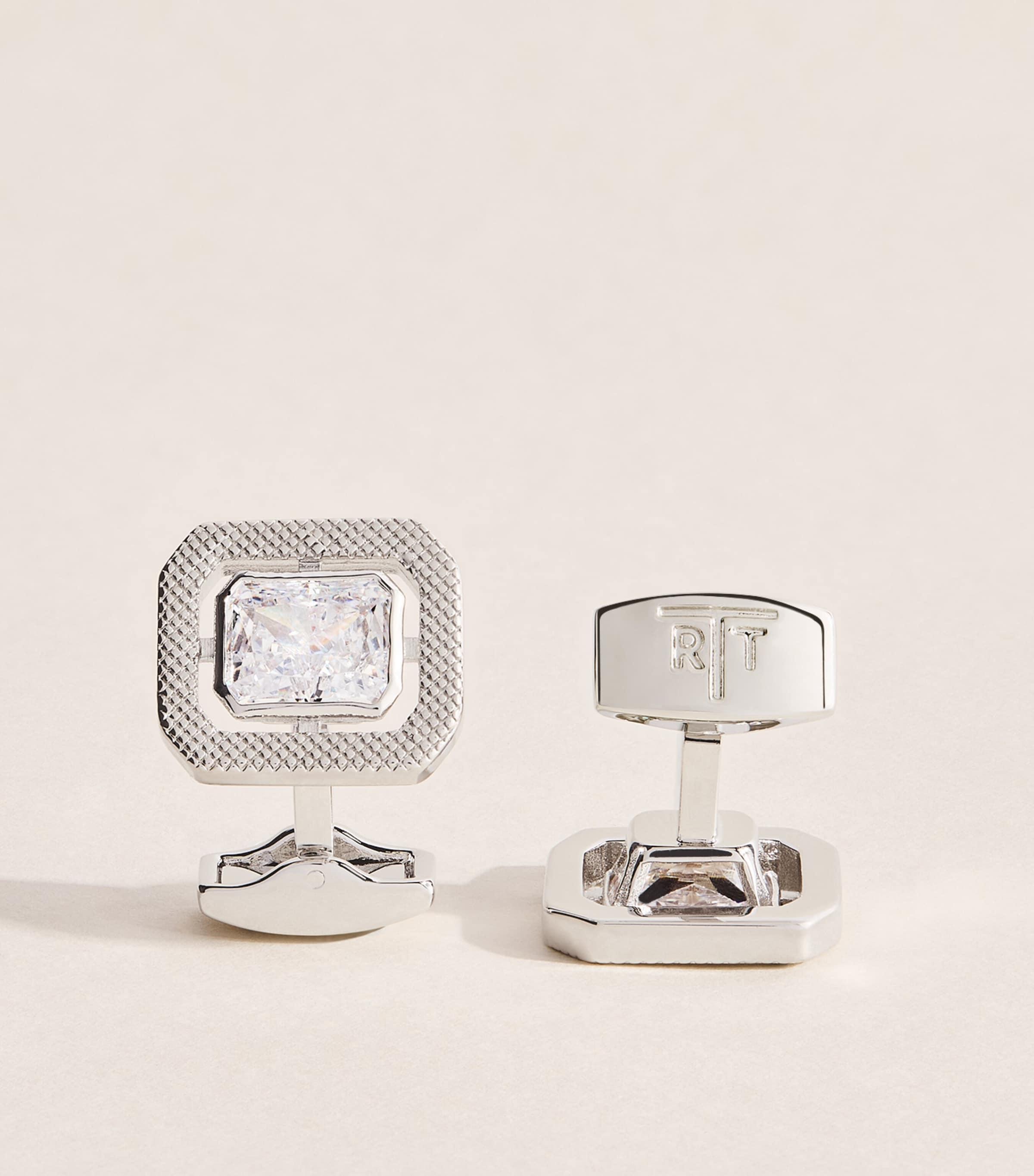 Tateossian Rhodium-Plated and Cubic Zirconia Halo Rectangle Cufflinks by TATEOSSIAN
