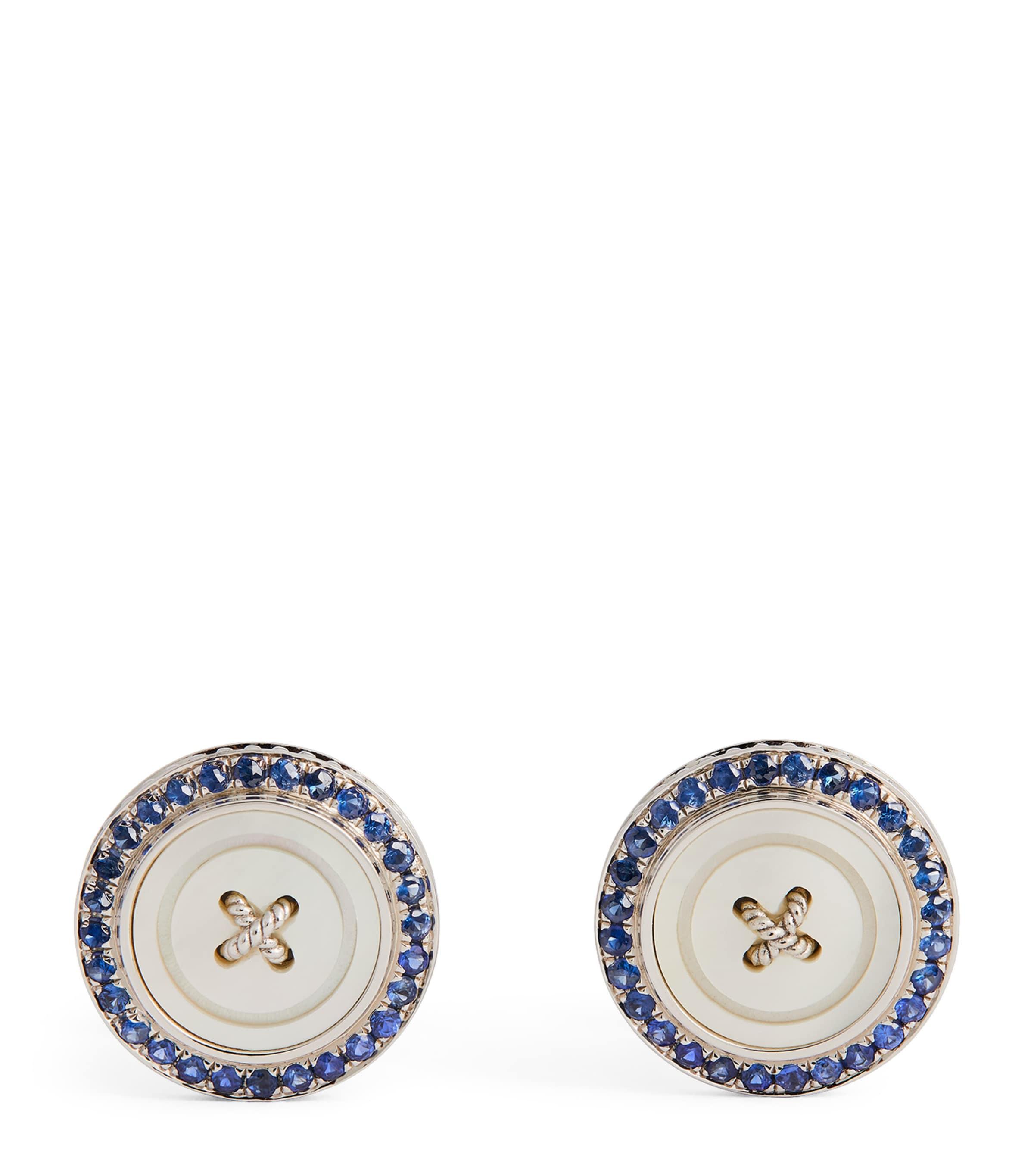 Tateossian Stainless Steel and Sapphire Button Cufflinks by TATEOSSIAN