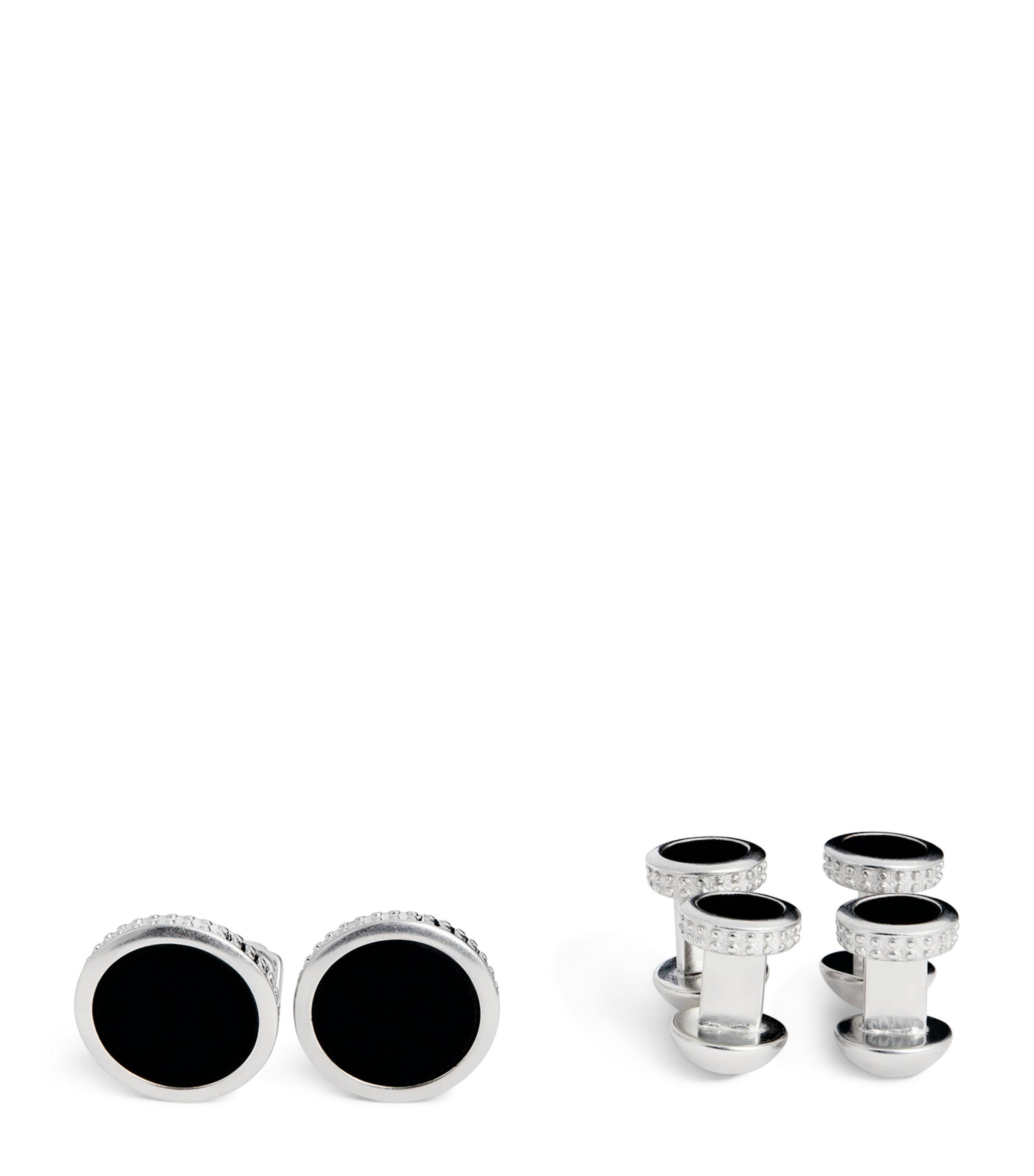 Tateossian Thompson Black Agate Cufflinks And Studs Set by TATEOSSIAN