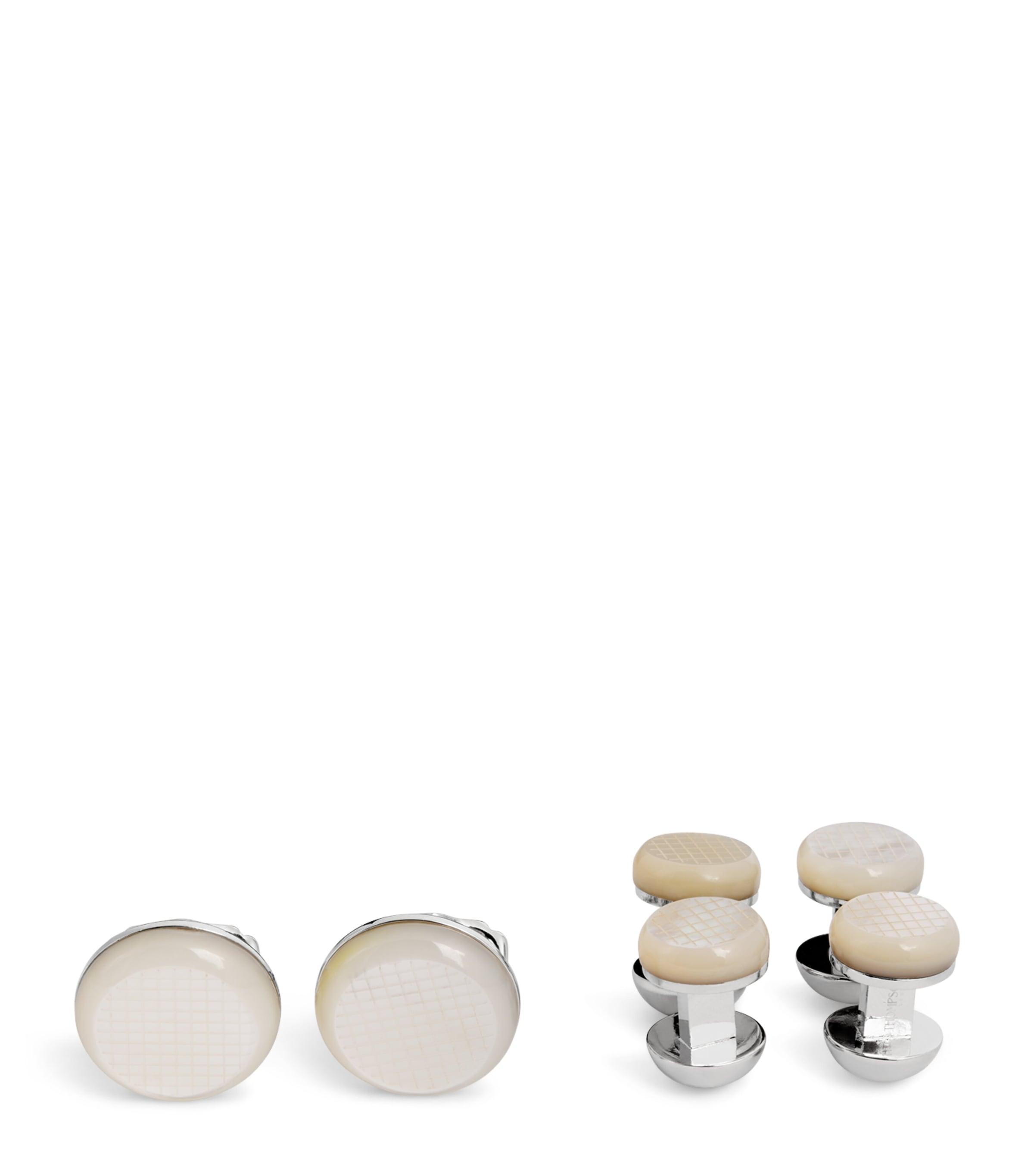 Tateossian Thompson Mother-Of-Pearl Woven Round Cufflinks and Studs Set by TATEOSSIAN