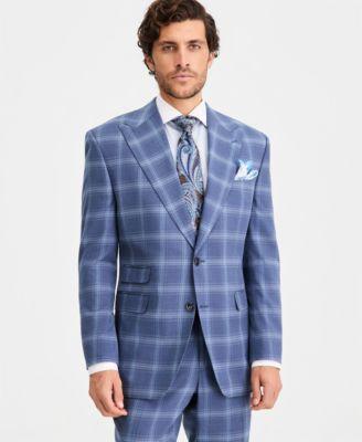 Men's Classic-Fit Navy Windowpane Suit Separates by TAYION COLLECTION